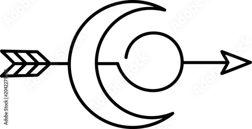 Bild auf Leinwand Mystical Celestial Arrow Through Crescent Moon and Sun Symbol