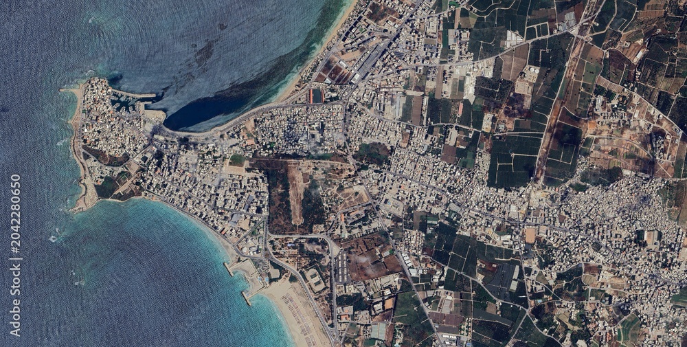 Obraz premium Tyre Lebanon Coastal City Satellite Image, Mediterranean Peninsula