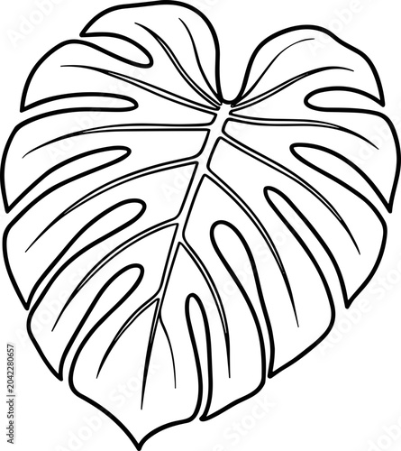Monstera Leaf Outline Illustration, Tropical Plant Silhouette, Minimalist Vector Art