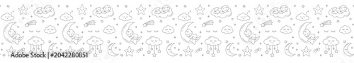 Photos Cute night sky seamless doodle border banner pattern