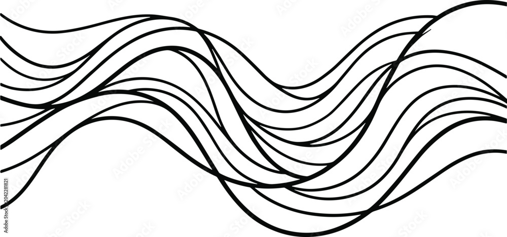 Fototapeta premium Abstract Black Wavy Lines Seamless Pattern Background