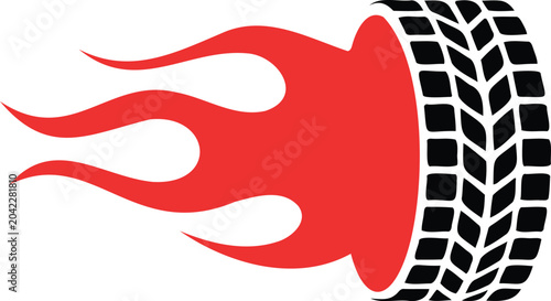Fotografie Dynamic hot rod tire graphic with fiery red flames symbolizing speed power and a