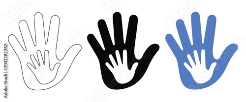 Fotografie Helping hands icon set featuring adult and child hand silhouettes, family suppor