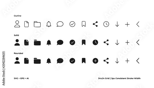 UI icons, web interface symbols, mobile app icons, user interface elements