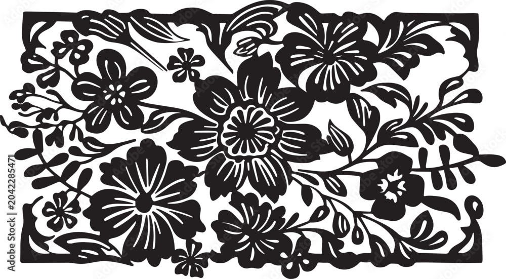 Obraz premium Black floral pattern with flowers and leaves