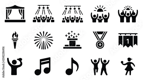 Set of 15 Black Celebration and Event Icons Vector
