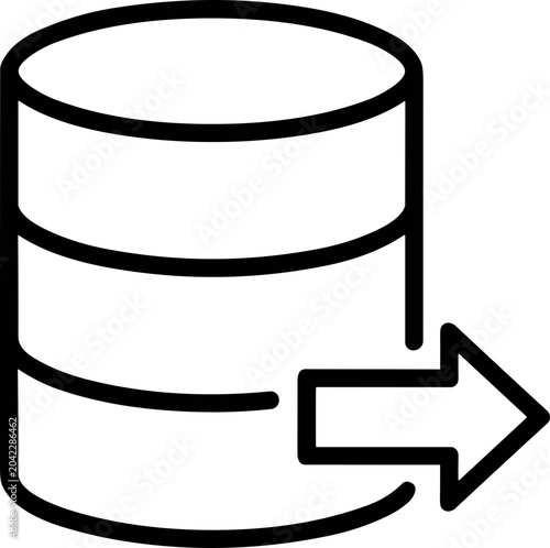 Fotografia Database icon with outgoing arrow, data storage and transfer symbol