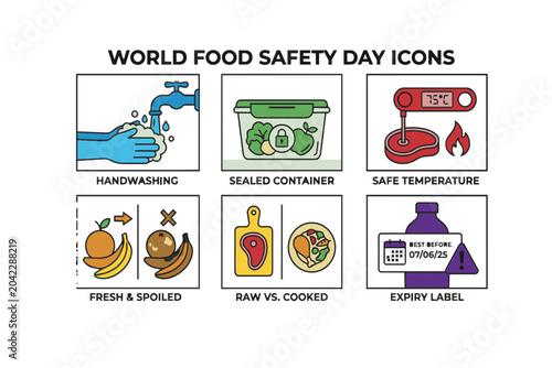 World Food Safety Day Icon Set – Colorful Flat Vector Bundle