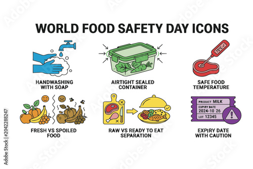 World Food Safety Day Icon Set – Colorful Flat Vector Bundle