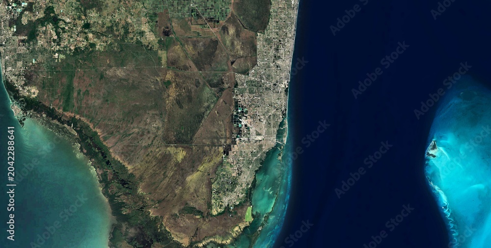 Naklejka premium Miami and Everglades Satellite Image, Florida USA