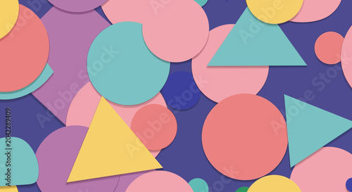 Abstract Geometric Shapes Background with Pastel Colors, Circles and Triangles