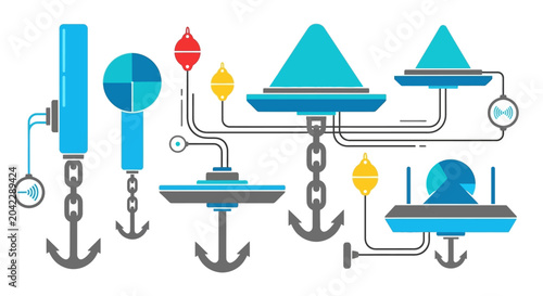 Abstract Network Connection Concept with Anchors and Buoys