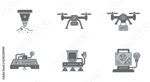 Agricultural Drone Technology & Precision Farming Icons Set