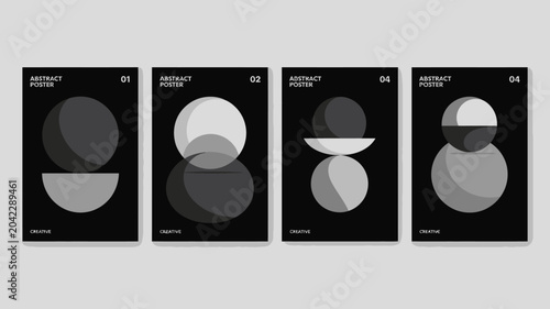 Tableau sur toile abstract poster set with geometric shapes circle sphere black background white m