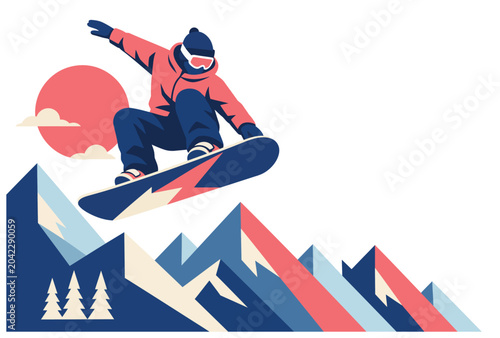 Foto Snowboarder in Mid Air Jump.