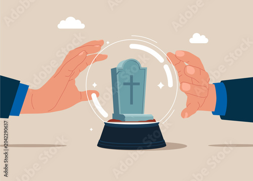 Bilde på lerret Crystal magic ball with tombstone with symbol of the cross