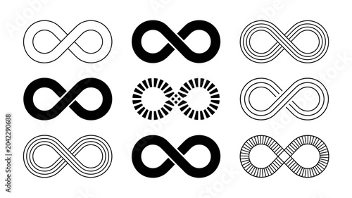 infinity symbol grid vector mathematical loop endless continuous pattern design graphic black white abstract icon sign infinity sign math geometry art logo