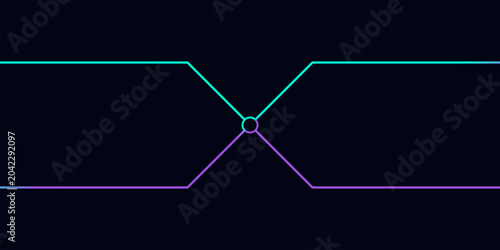 Foto Abstract linear diagram with converging paths and central circular junction point