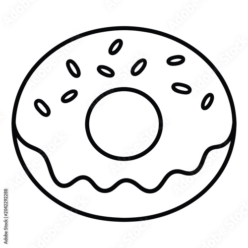 Glazed donut with sprinkles, black outline