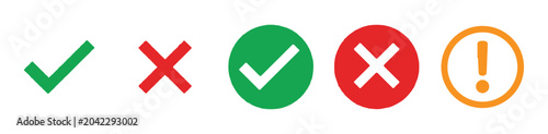 Fényképezés Collection of check and cross icons with status indicators on transparent background