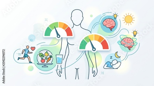 Health and wellness metrics digital illustration personal development informative user-centric holistic approach
