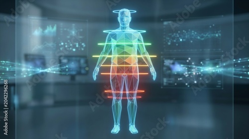 Dynamic visualization of human body energy levels in a futuristic lab environment