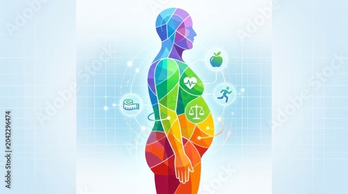 Health and wellness journey digital art abstract environment profile view holistic concept for personal growth