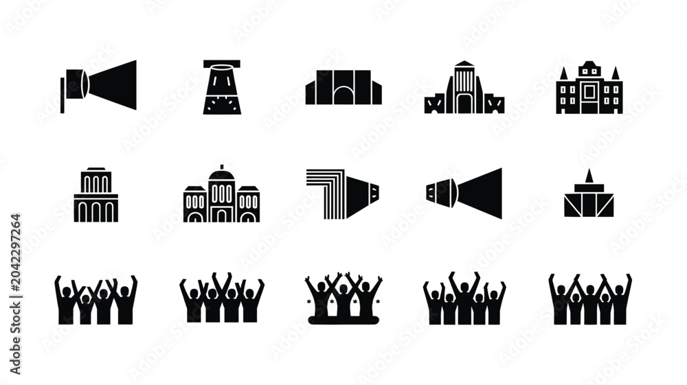Naklejka premium Set of 15 Black Protest and Public Assembly Vector Icons