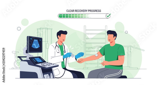 Medical Checkup Reveals Patient's Progress During Rehabilitation Process Illustration