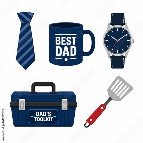 Father's Day Clipart Set with Tie Best Dad Mug Toolbox and Watch
