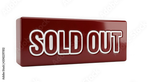 3d Glossy Red Sold Out Sign On White Background
