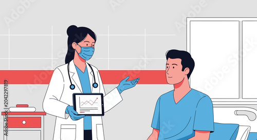 Medical Consultation Demonstrating Analysis and Data Charts Illustrating Healthcare Information
