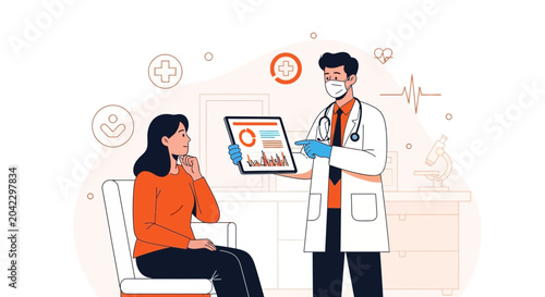 Medical Consultation Demonstrating Analysis and Data Display for Patient Assessment