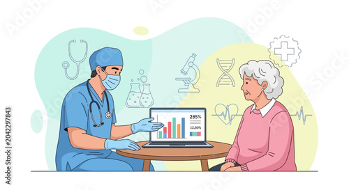 Medical Consultation Demonstrating Analysis and Data for Healthcare and Elderly Patient