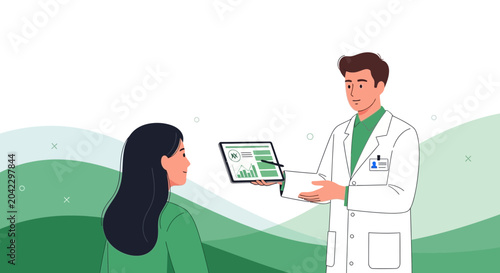 Medical Consultation Demonstrating Analysis and Data Display in a Modern Healthcare Context