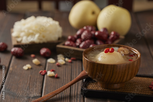 Obraz na płótnie Traditional Chinese Pear Soup with Red Dates and White Fungus