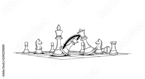 Tableau sur toile Chess game strategy, king and queen falling, checkmate concept, competition, vic