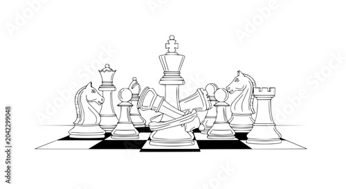Photos Chess Game Victory Concept: Fallen King Surrounded by Pieces