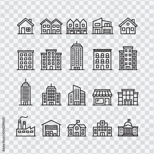 Urban Building Icons Vector Set