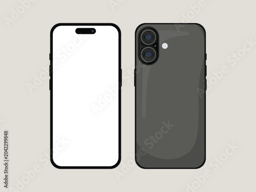 Front and Back View of a Smartphone Illustration Modern Mobile Phone Mockup Vector for UI and Product Presentation Design