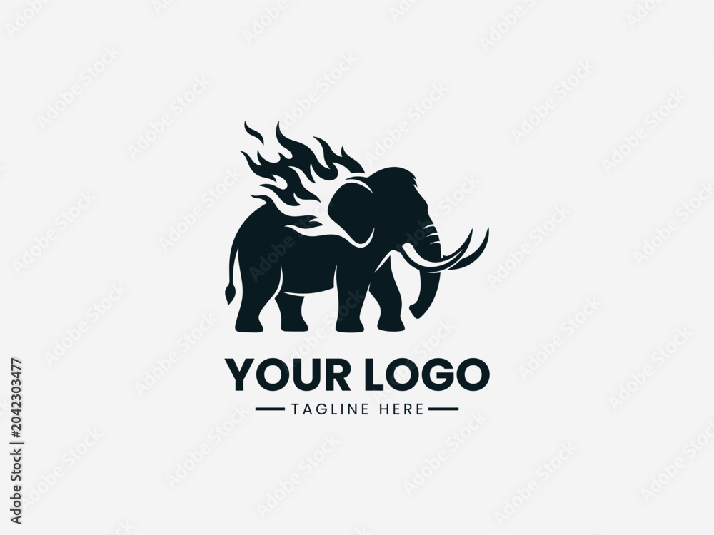 Fototapeta premium Fire Blazing Mammoth black vector logo white background