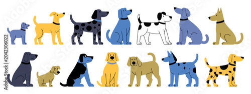 Fényképezés dogs in various poses vector illustration canine pooch pet animal