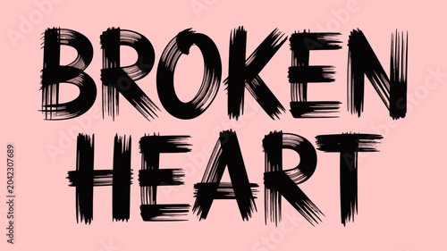 Fotografía broken heart text brushstroke style black pink background emotion sadness love r