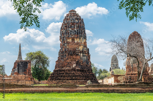 Foto Wat Mahathat Ayutthaya Prang Landscape, Ancient Thailand Temple Ruins Image, Ayu
