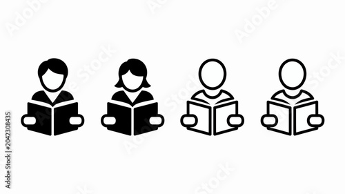 Fotografie reading people flat icon vector illustration study education learner student boo