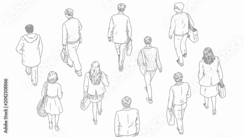Cuadro en lienzo people walking away line drawing sketch illustration group pedestrians street ur