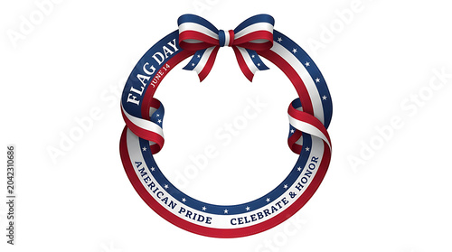 Flag day wreath frame with bow and american pride text, patriotic theme