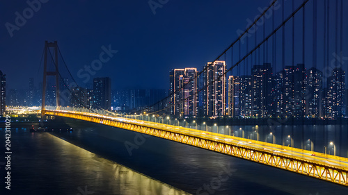 Obraz na płótnie Golden Bridge and Sparkle City Nightscape
