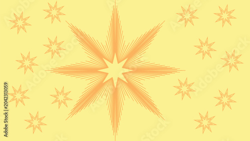 Obraz na płótnie Abstract orange starburst on yellow background with symmetrical radiating rays a