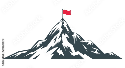 Bilde på lerret Mountain peak with flag vector illustration featuring achievement symbolism, sum